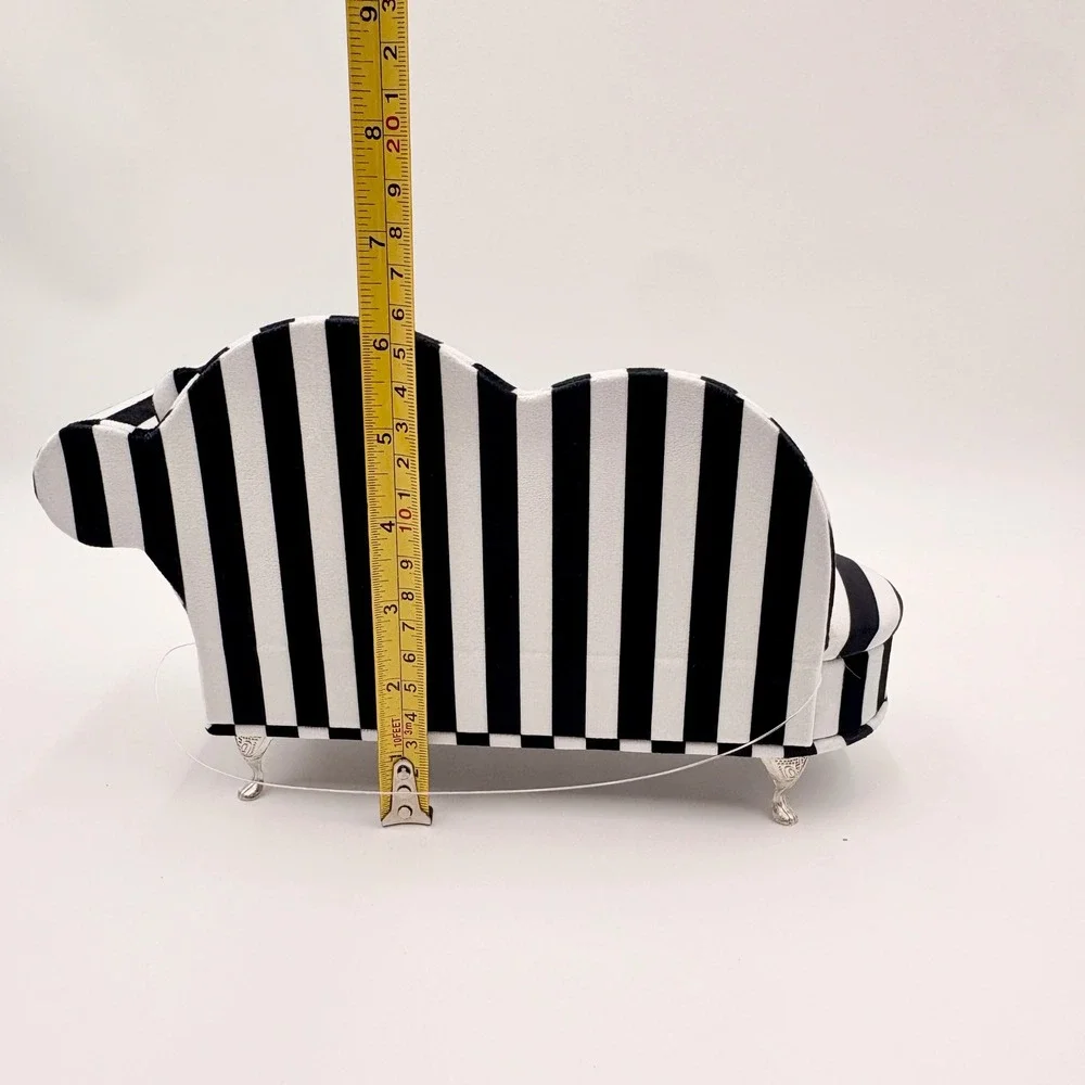 KOT Black White Striped Chaise Lounge Sofa Jewelry Box Mirror Ring Organizer